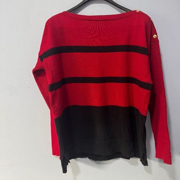 Lauren Ralph Lauren red black stripe‎ sweater with gold button size large - Picture 1 of 4
